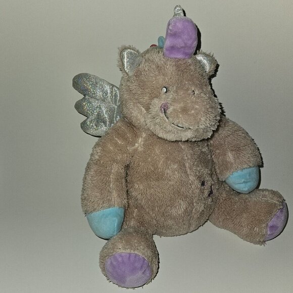 Silver One Pink-ish Winged Unicorn Plush 12" Stuffed Animal Toy Lovey Stars Blue - Picture 4 of 11